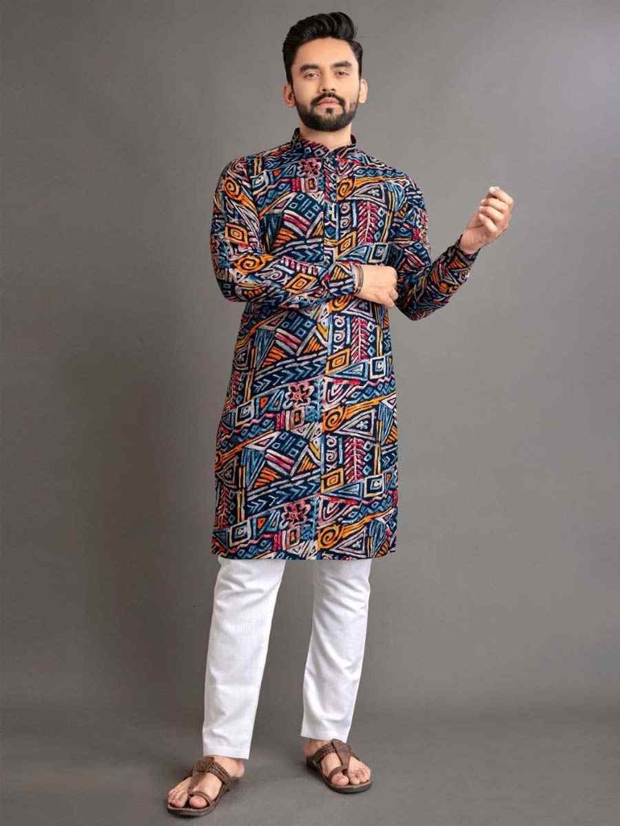 Green Premium Soft Cotton Printed Festival Casual Kurta