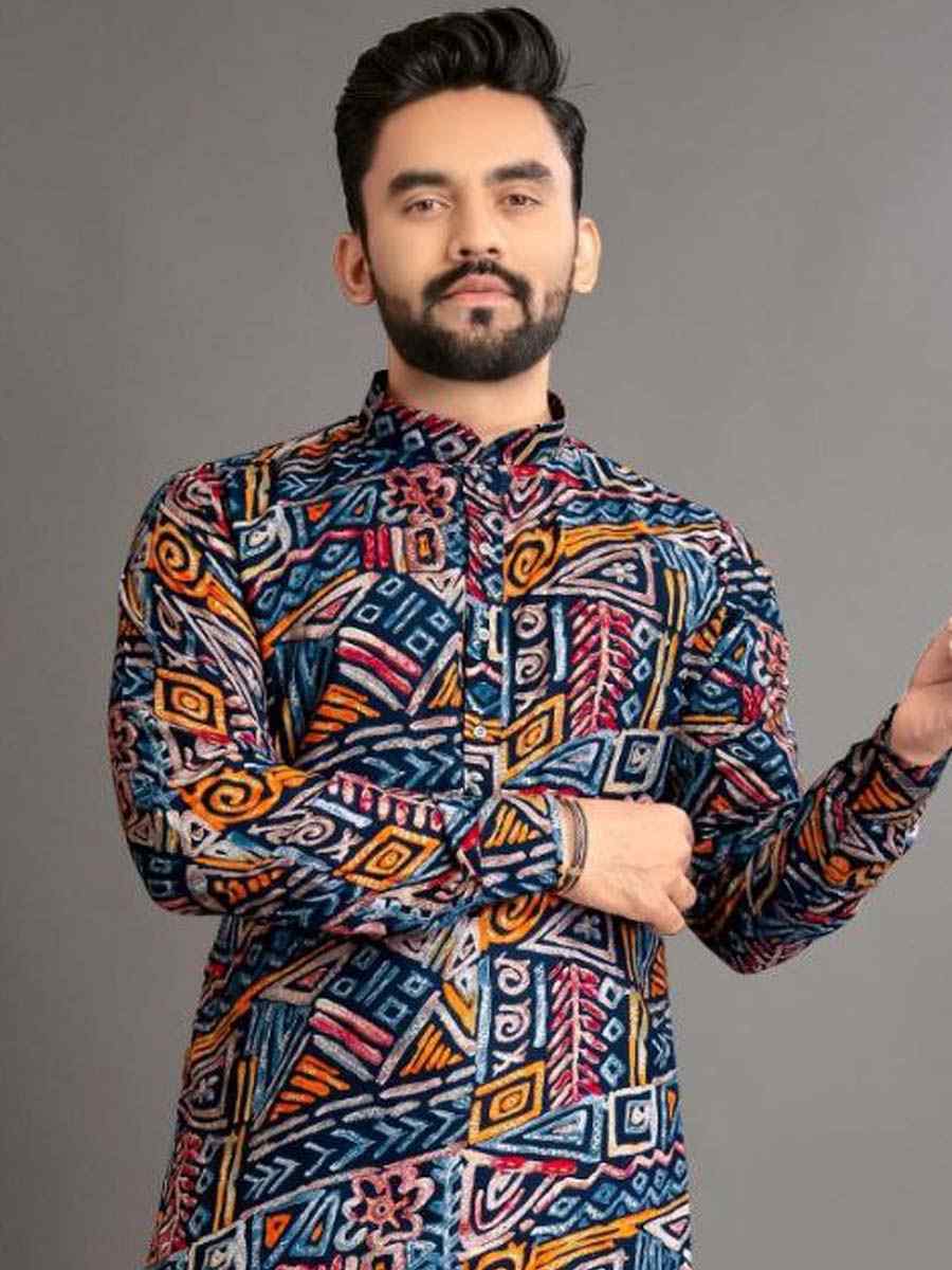 Green Premium Soft Cotton Printed Festival Casual Kurta