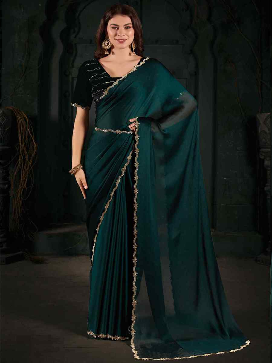 Green Pure Chiffon Silk Handwoven Wedding Festival Heavy Border Saree