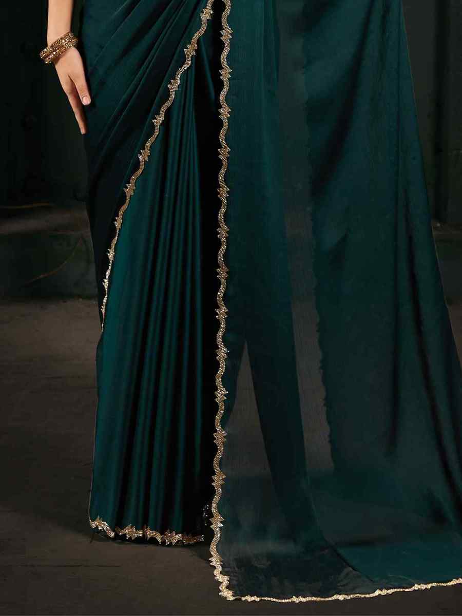 Green Pure Chiffon Silk Handwoven Wedding Festival Heavy Border Saree