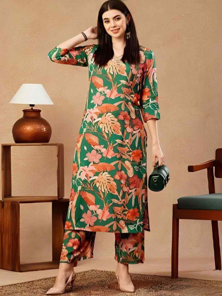 Green Pure Cotton Printed Festival Casual Ready Pant Salwar Kameez