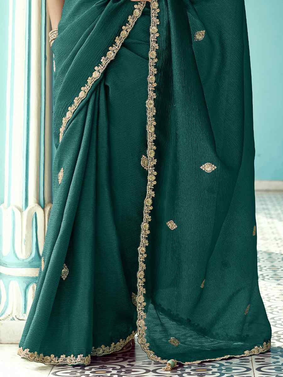 Green Pure fancy Silk Embroidered Bridesmaid Reception Heavy Border Saree