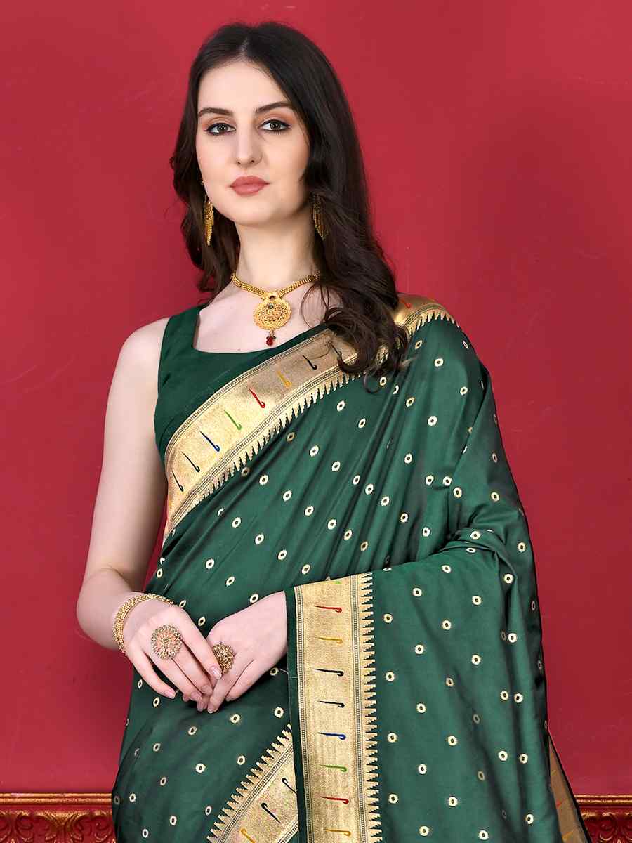 Green Pure Lichi Silk Handwoven Wedding Festival Heavy Border Saree