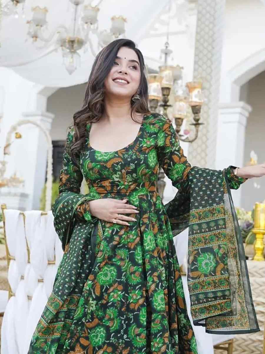 Green Pure Maslin Embroidered Festival Wedding Anarkali Salwar Kameez