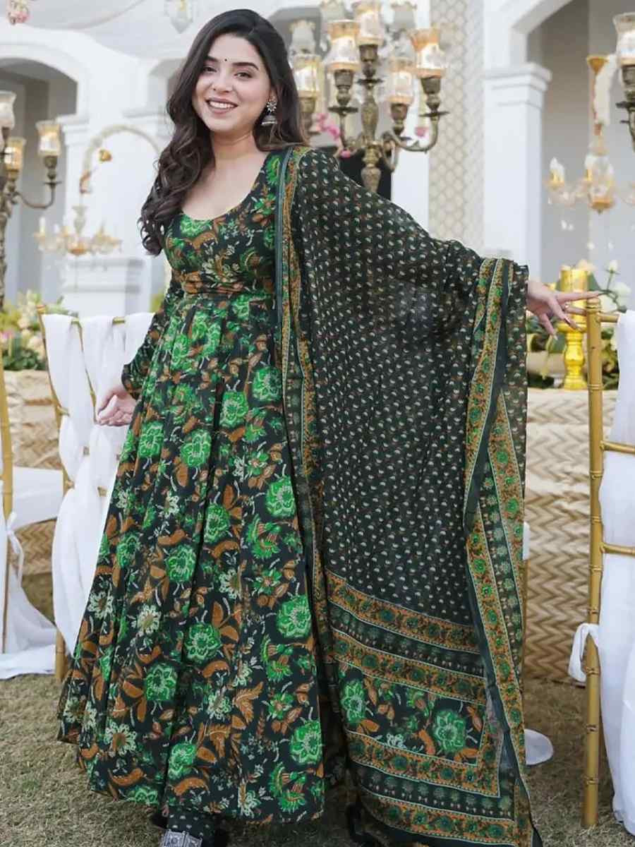 Green Pure Maslin Embroidered Festival Wedding Anarkali Salwar Kameez