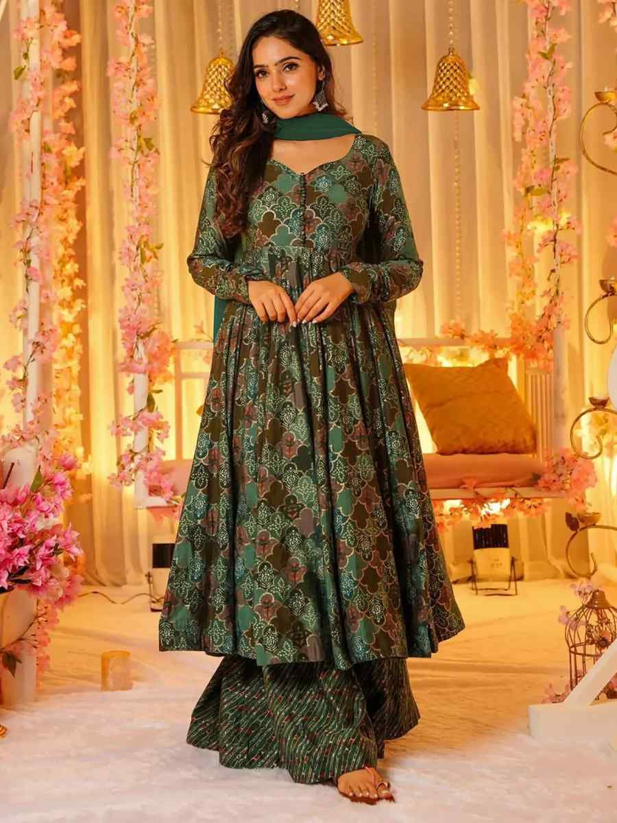 Green Pure Maslin Embroidered Festival Wedding Anarkali Salwar Kameez