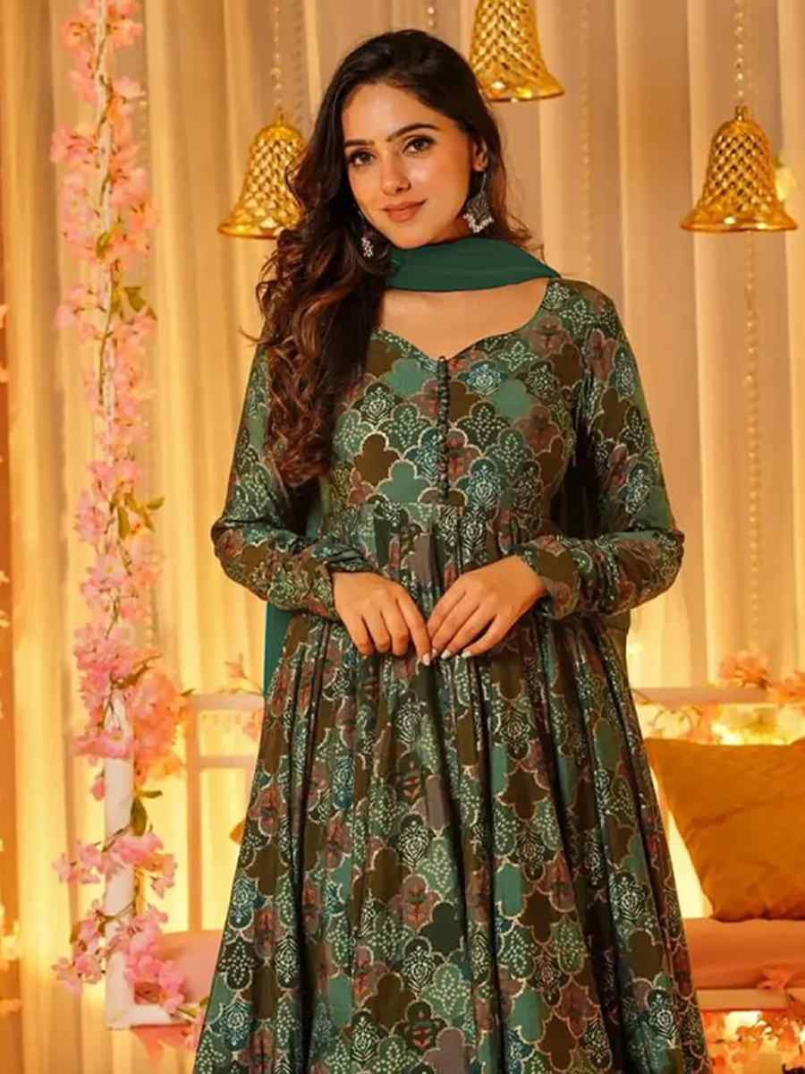 Green Pure Maslin Embroidered Festival Wedding Anarkali Salwar Kameez