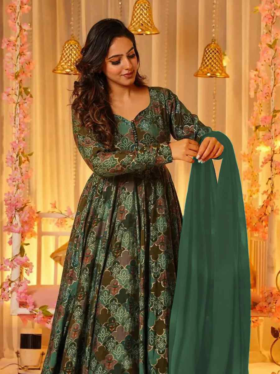 Green Pure Maslin Embroidered Festival Wedding Anarkali Salwar Kameez