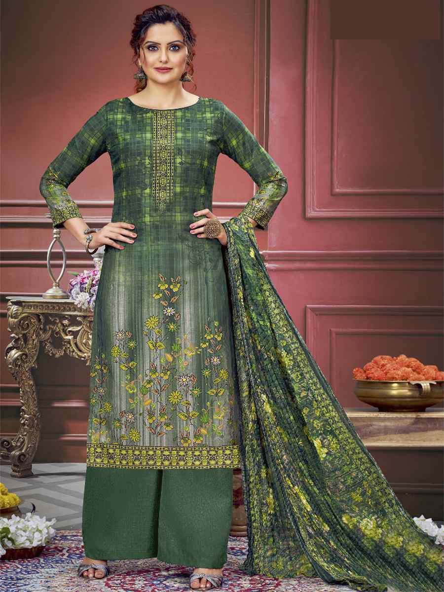 Green Pure Maslin Printed Casual Festival Palazzo Pant Salwar Kameez