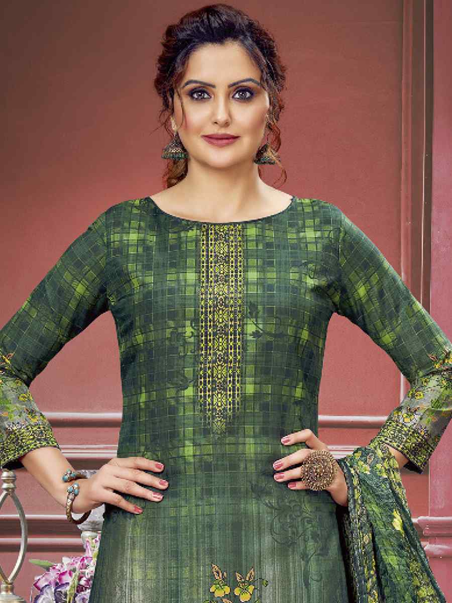 Green Pure Maslin Printed Casual Festival Palazzo Pant Salwar Kameez