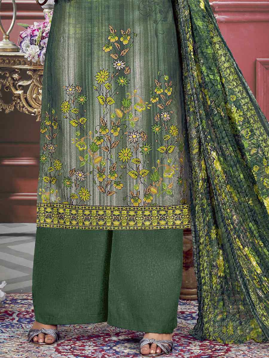 Green Pure Maslin Printed Casual Festival Palazzo Pant Salwar Kameez