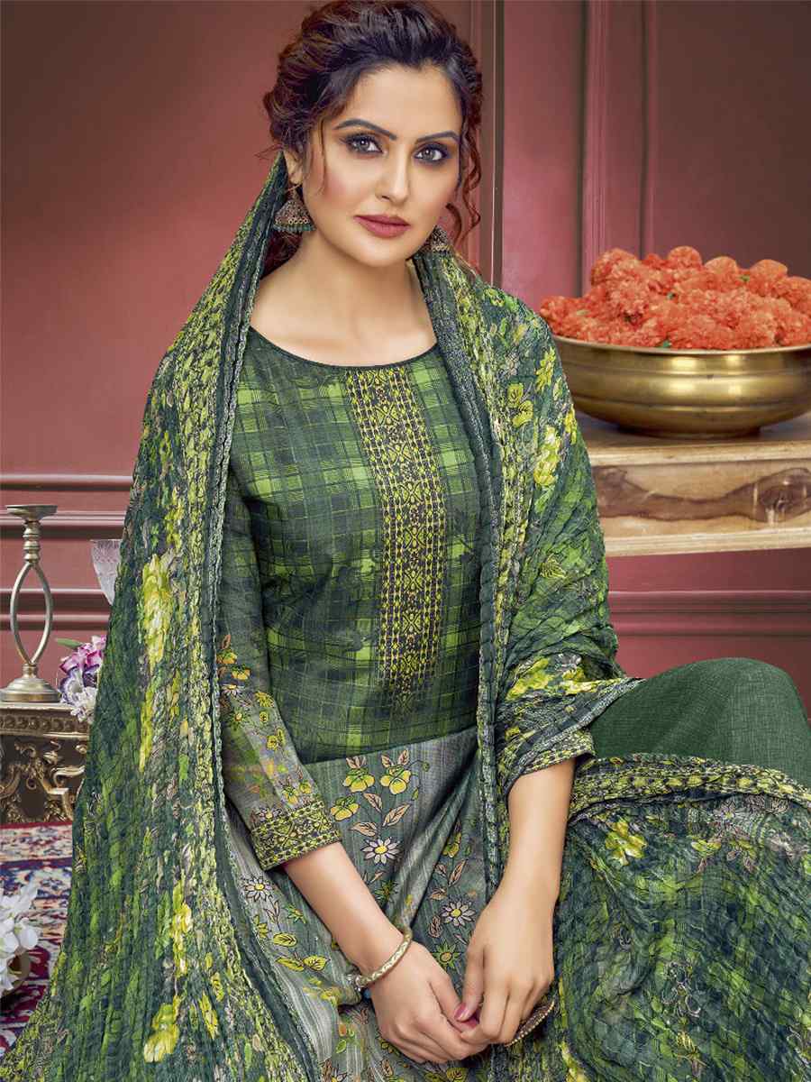 Green Pure Maslin Printed Casual Festival Palazzo Pant Salwar Kameez