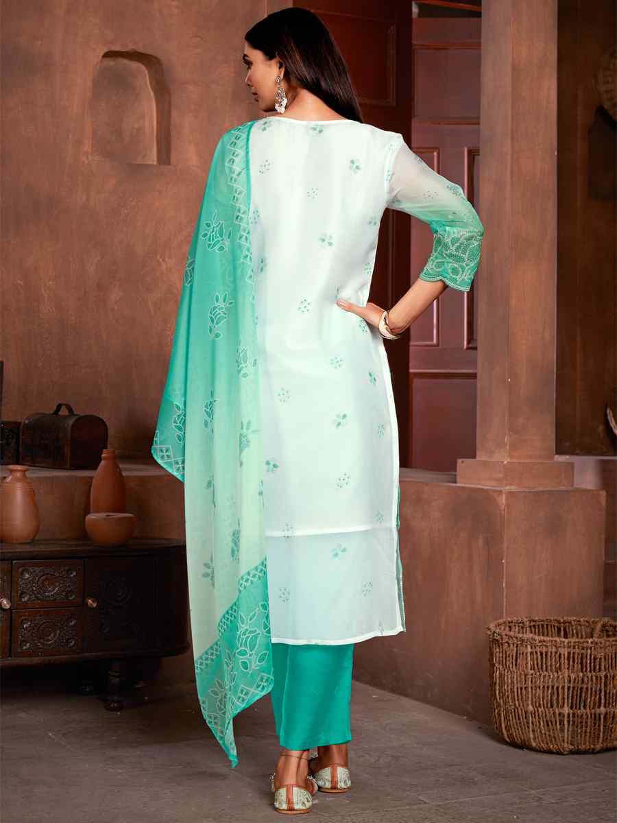 Green Pure Organza Embroidered Festival Casual Ready Pant Salwar Kameez