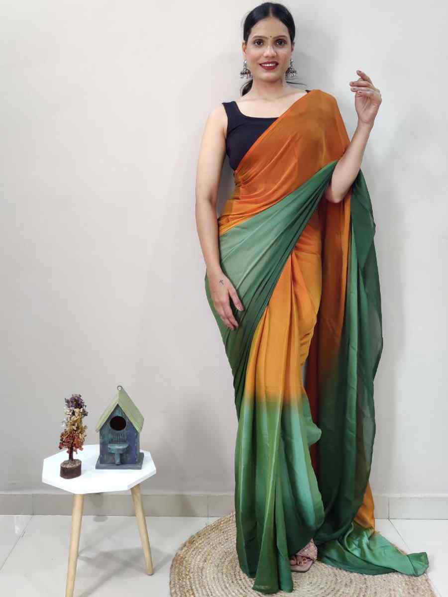 Green Pure Soft Georgette Silk Printed Festival Casual Contemporary Saree