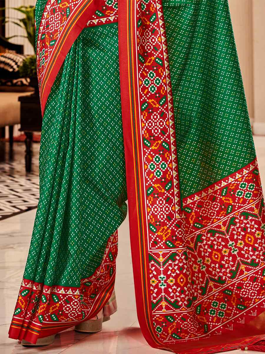 Green Pure Tusser Patola Printed Festival Casual Contemporary Saree