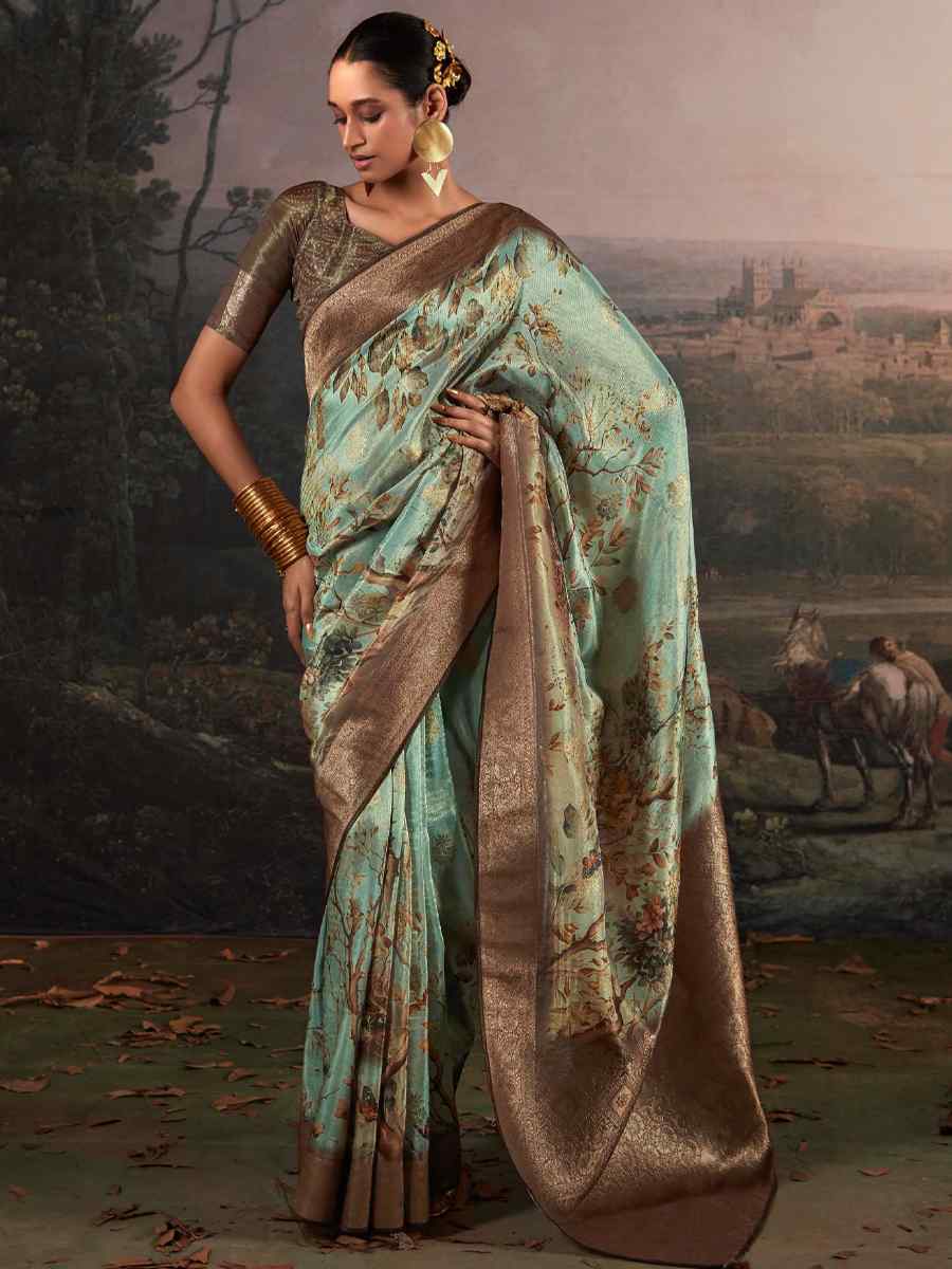 Green Pure Zari Linen Handwoven Casual Festival Classic Style Saree