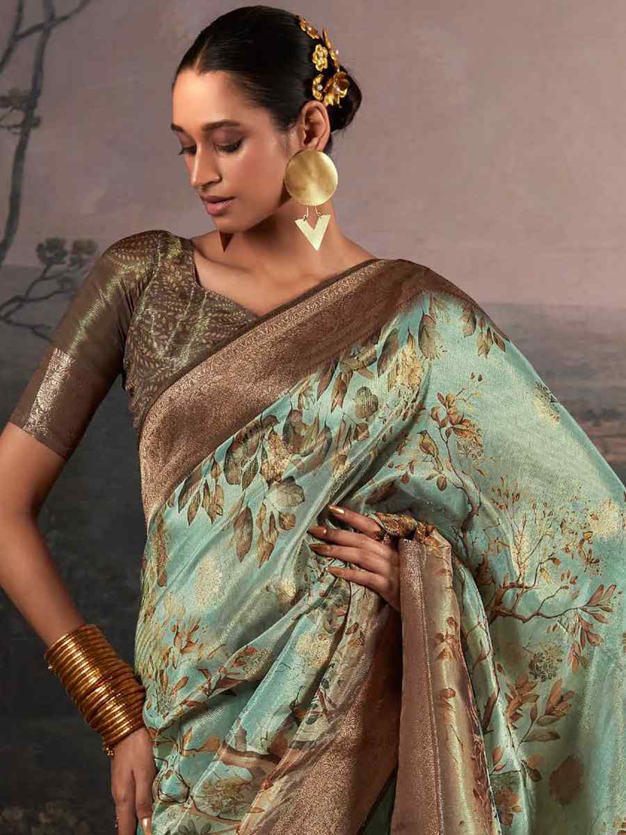 Green Pure Zari Linen Handwoven Casual Festival Classic Style Saree