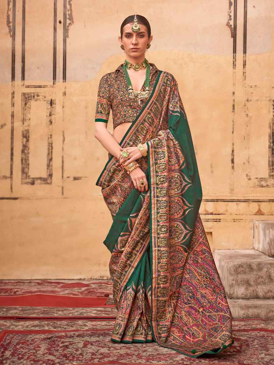 Green PV Silk Printed Casual Festival Classic Style Saree