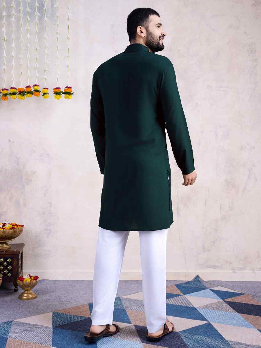 Green Rayon Embroidered Festival Casual Kurta