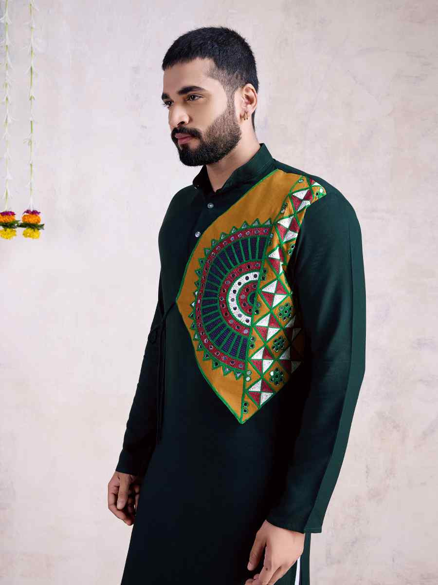 Green Rayon Embroidered Festival Casual Kurta