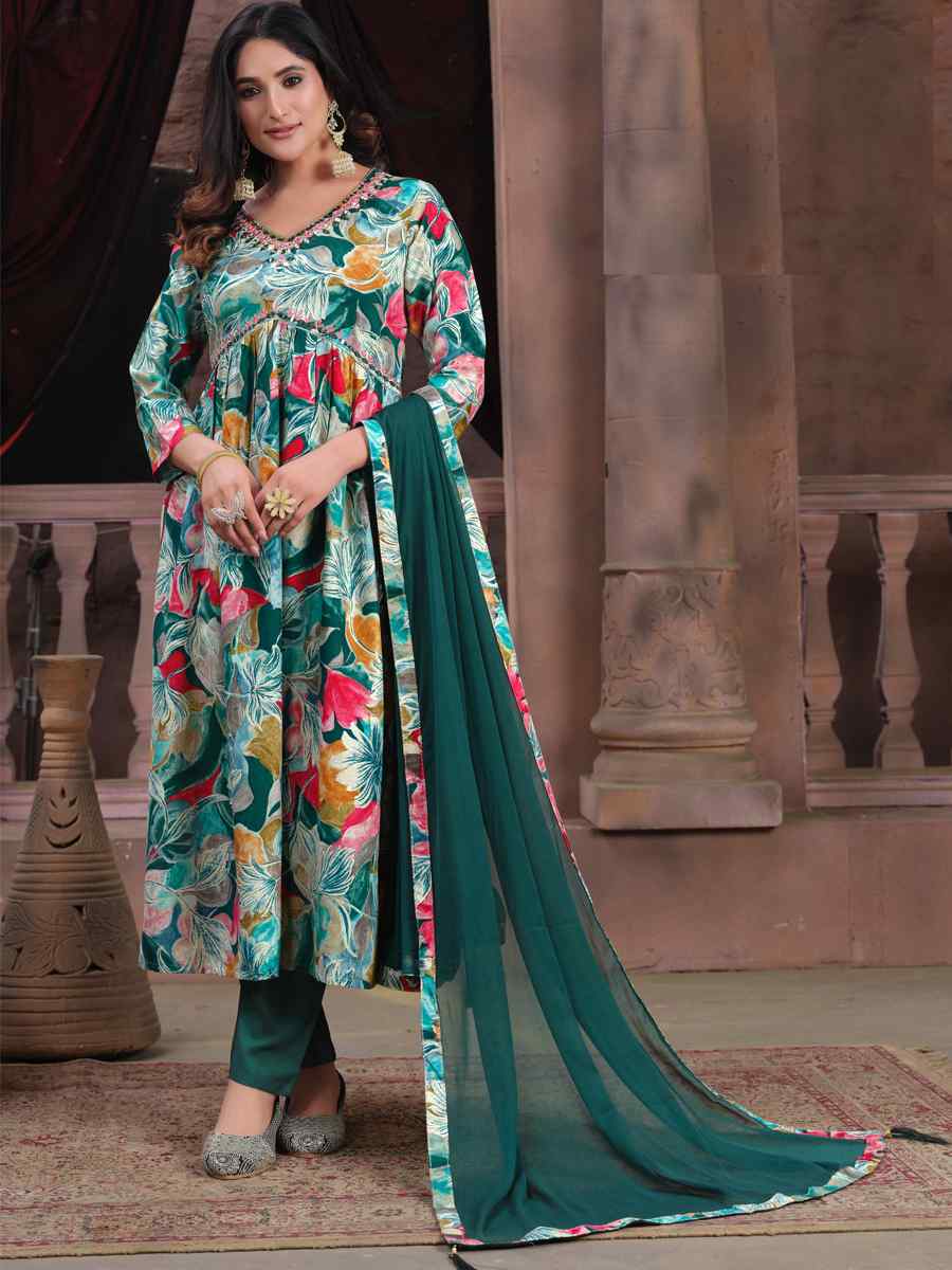 Green Riyon Export Embroidered Festival Party Ready Anarkali Salwar Kameez