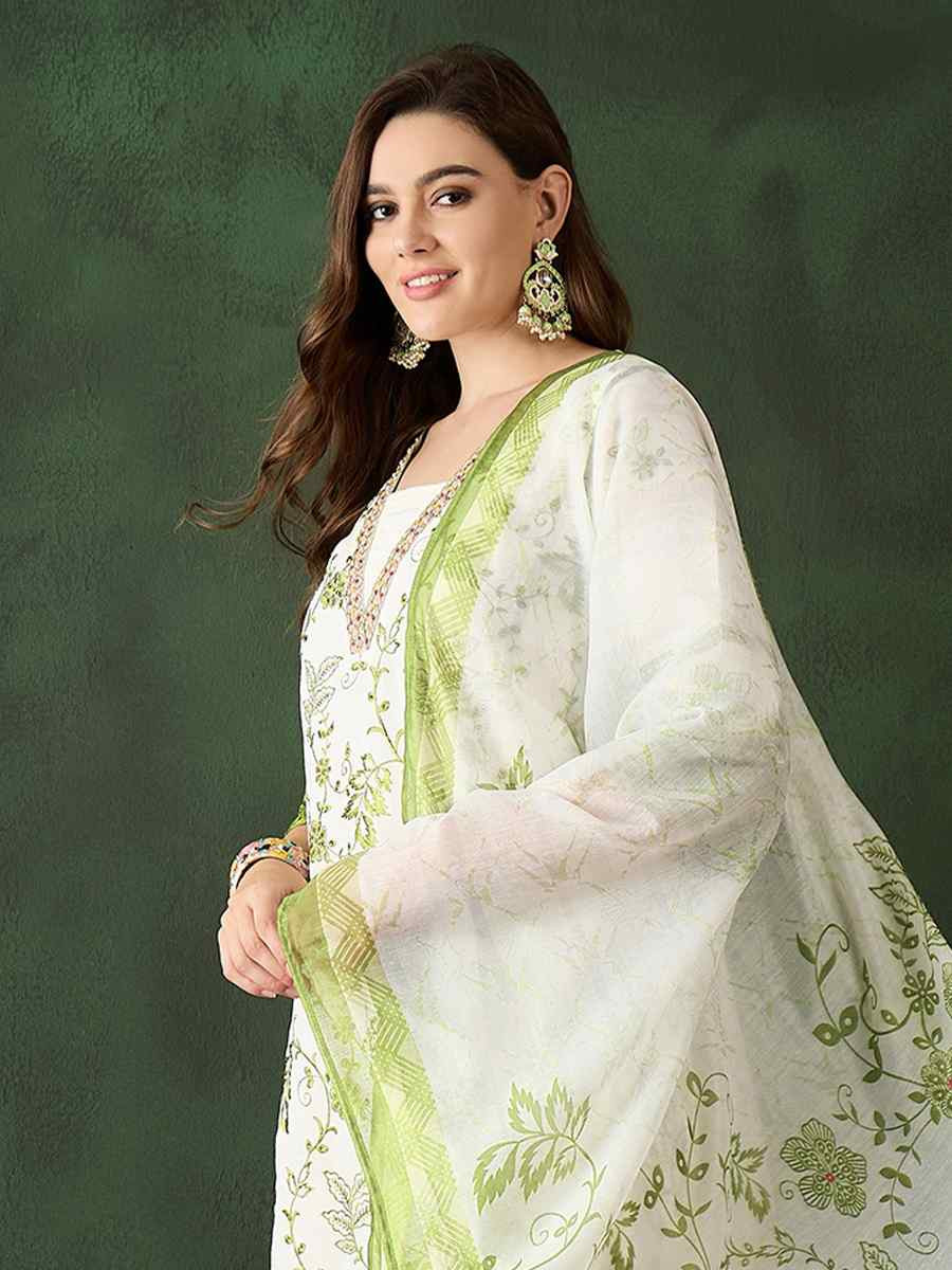 Green Roman Silk Embroidered Festival Casual Pant Salwar Kameez