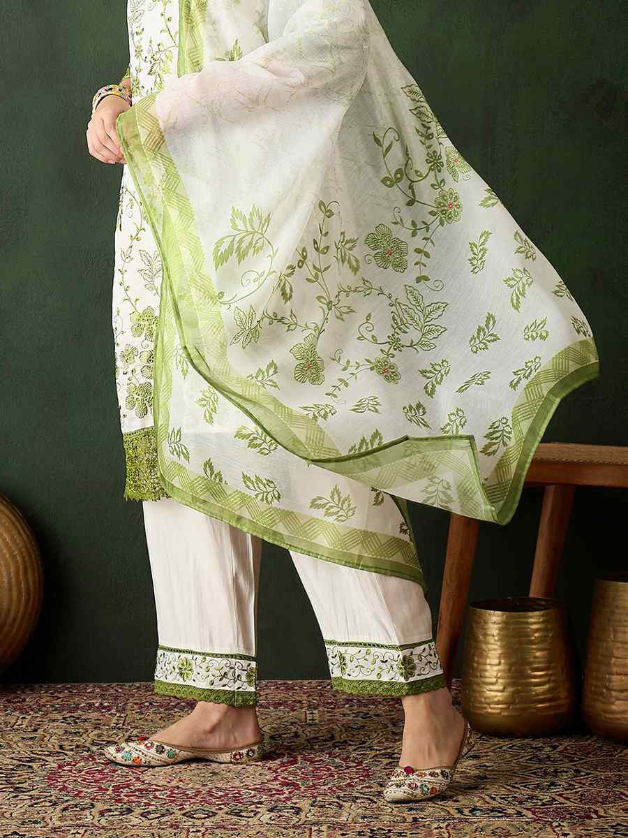 Green Roman Silk Embroidered Festival Casual Pant Salwar Kameez