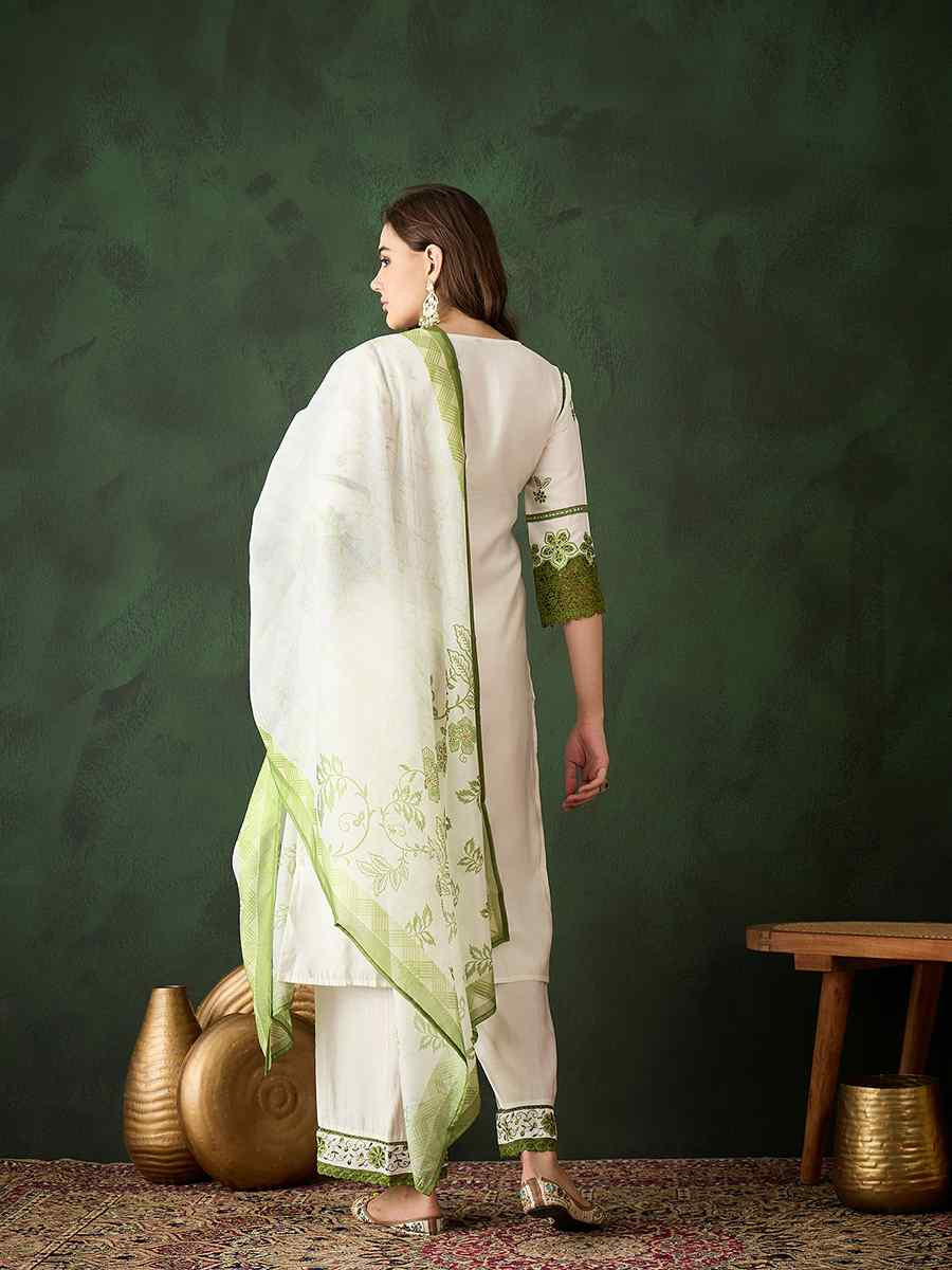 Green Roman Silk Embroidered Festival Casual Pant Salwar Kameez