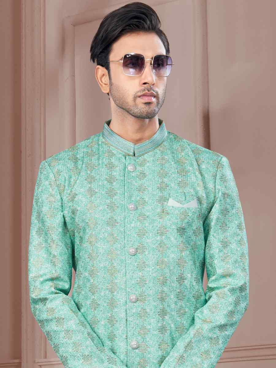 Green Silk Dupion Embroidered Festival Wedding Sherwani