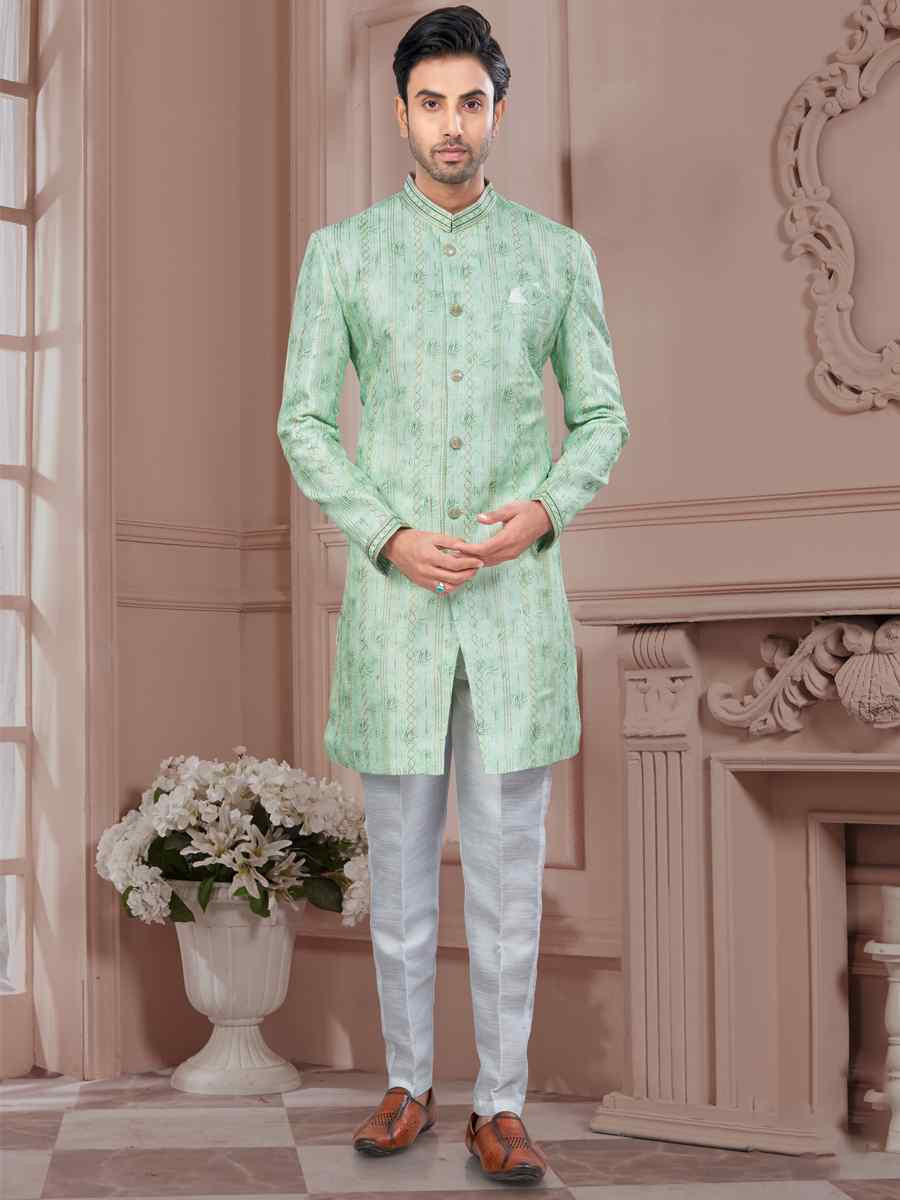 Green Silk Dupion Embroidered Festival Wedding Sherwani