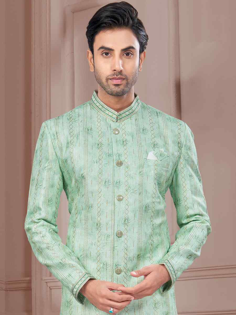 Green Silk Dupion Embroidered Festival Wedding Sherwani