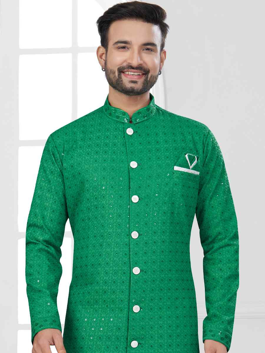 Green Silk Dupion Embroidered Festival Wedding Sherwani