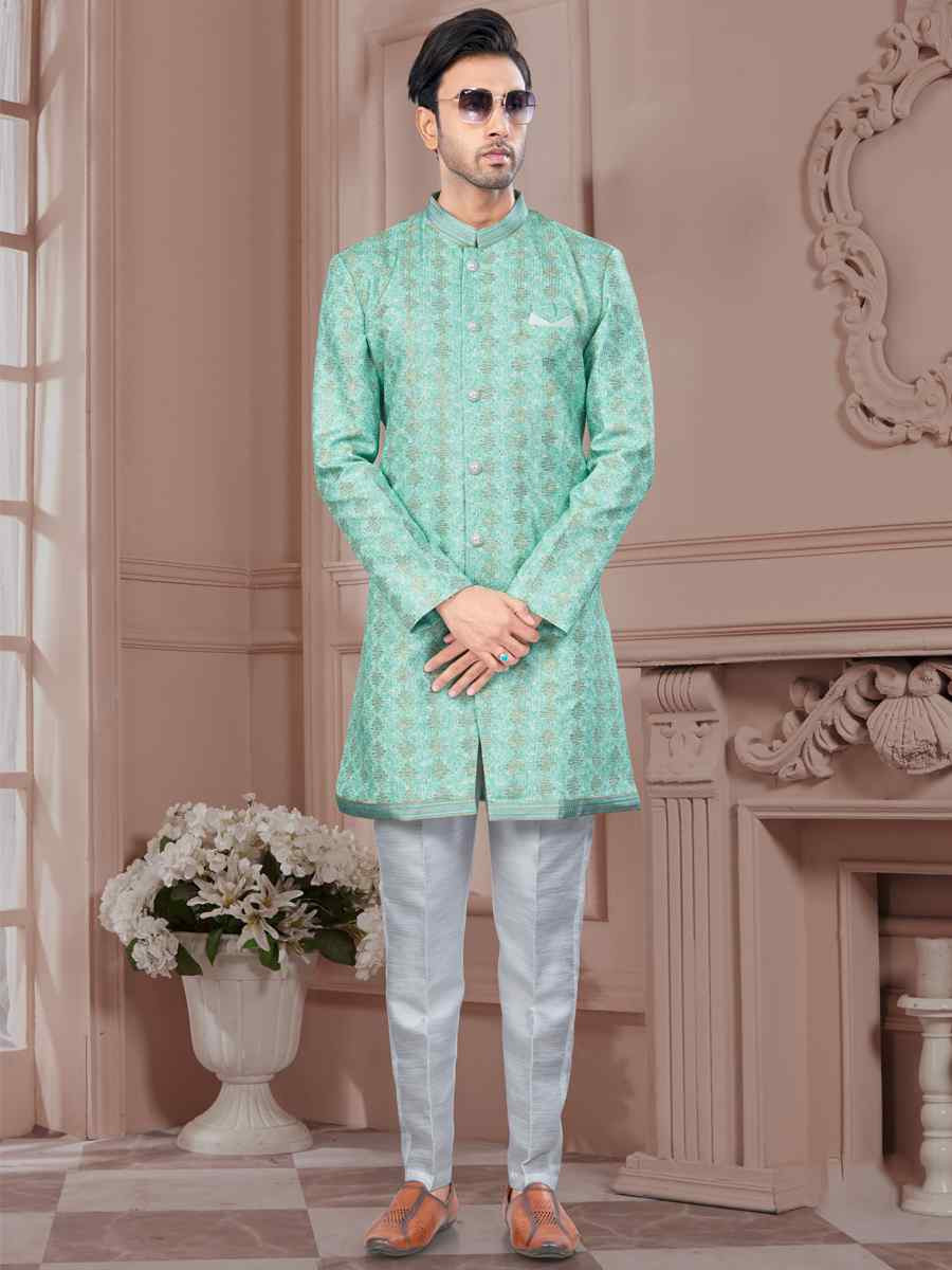 Green Silk Dupion Embroidered Festival Wedding Sherwani