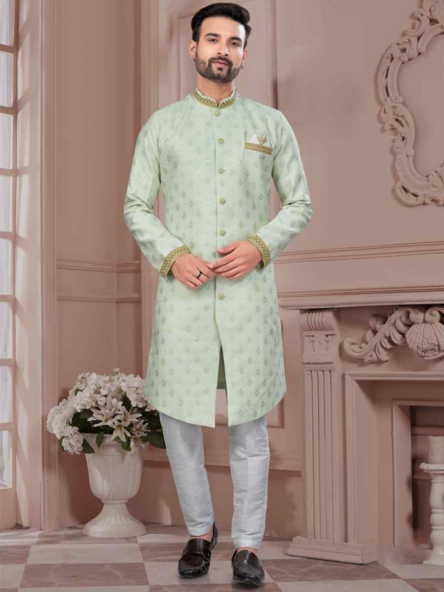 Green Silk Dupion Embroidered Festival Wedding Sherwani