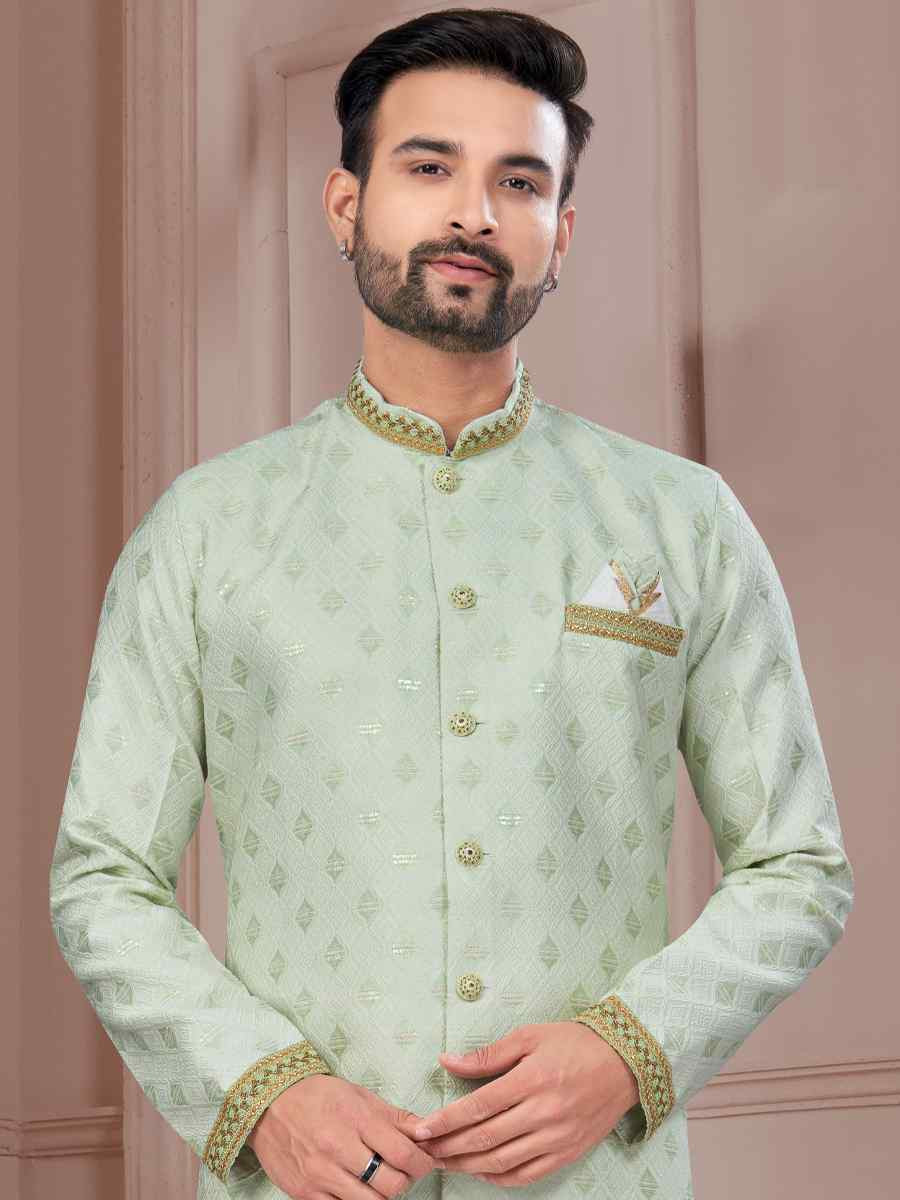 Green Silk Dupion Embroidered Festival Wedding Sherwani