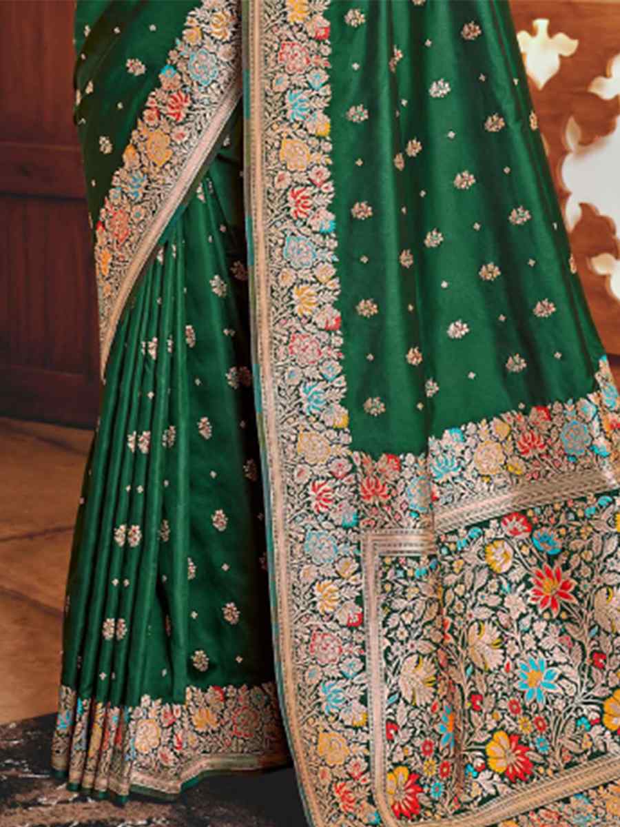 Green Silk Embroidered Wedding Party Heavy Border Saree