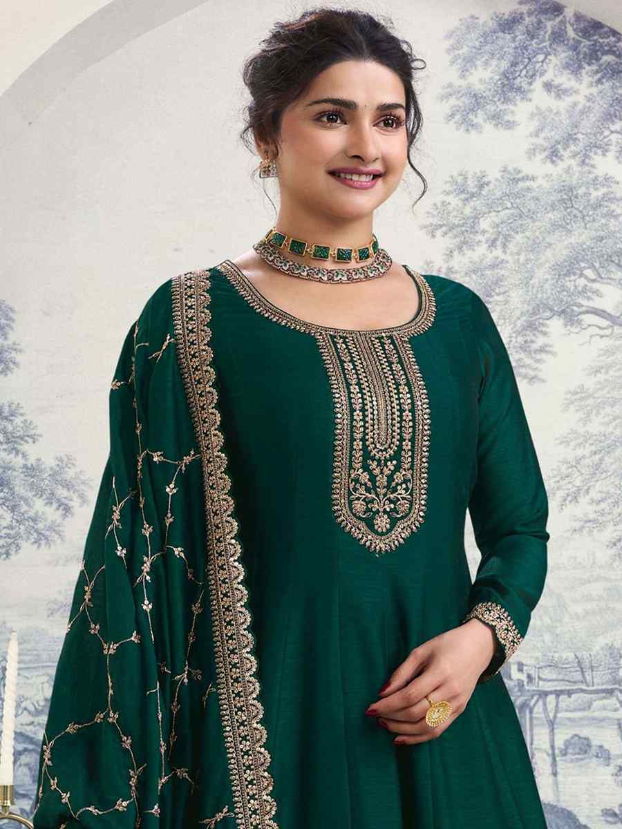 Green Silk Georgette Embroidered Festival Mehendi Gown