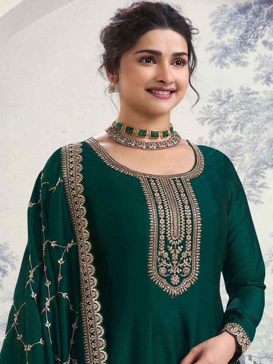 Green Silk Georgette Embroidered Festival Mehendi Gown