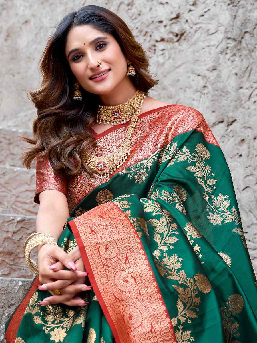 Green Silk Handwoven Festival Casual Contemporary Saree