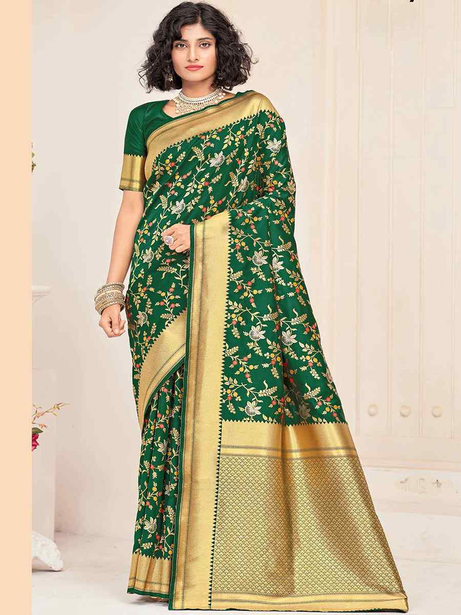 Green Silk Handwoven Festival Casual Heavy Border Saree