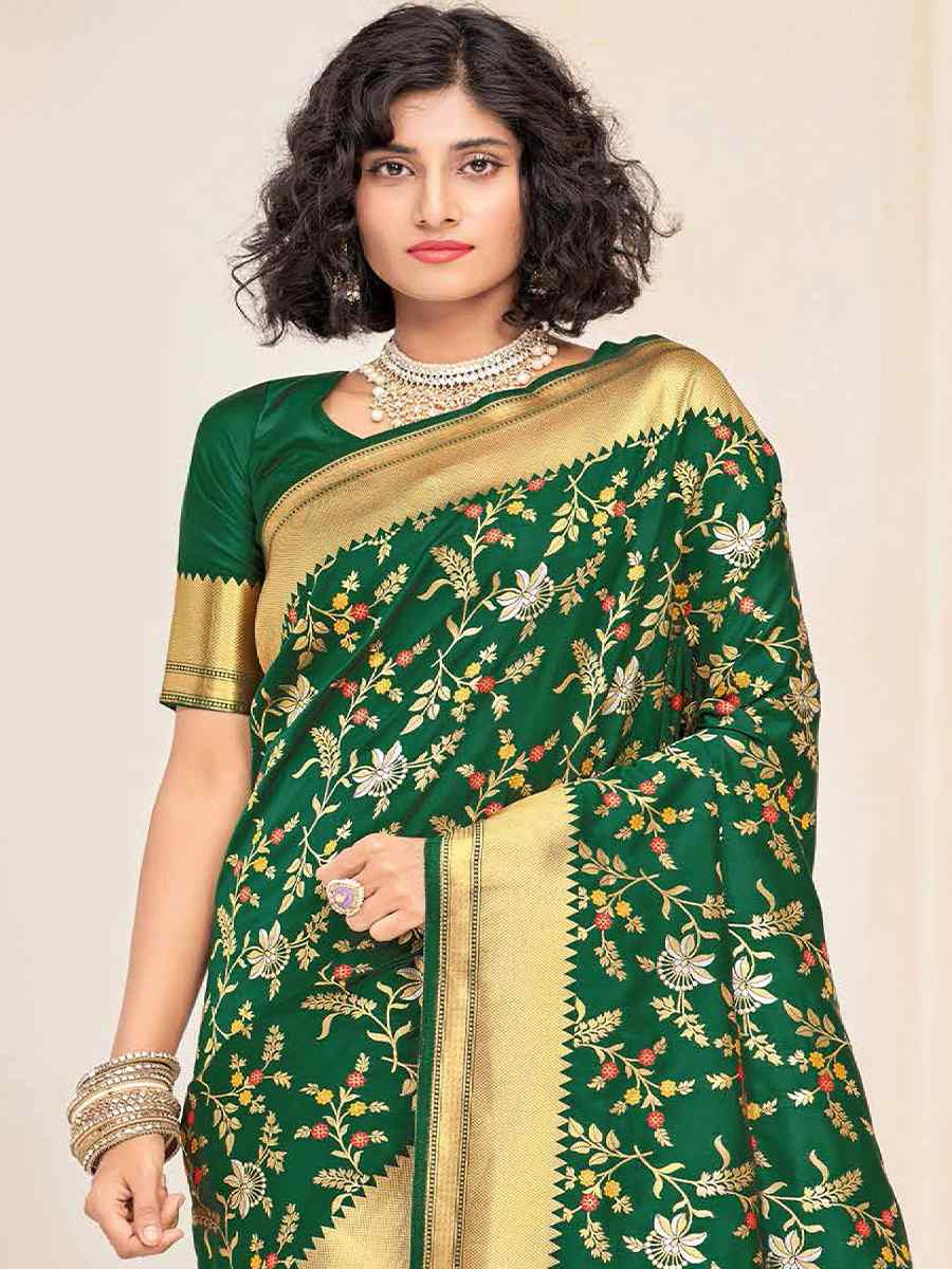 Green Silk Handwoven Festival Casual Heavy Border Saree