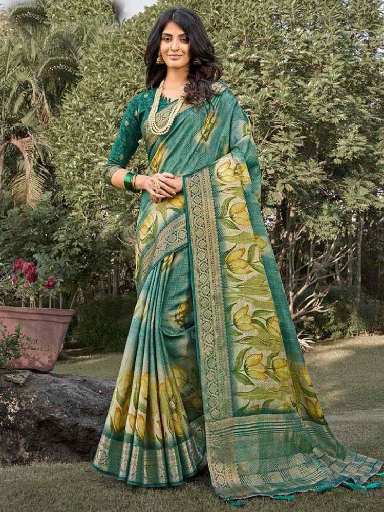 Green Silk Handwoven Festival Wedding Heavy Border Saree