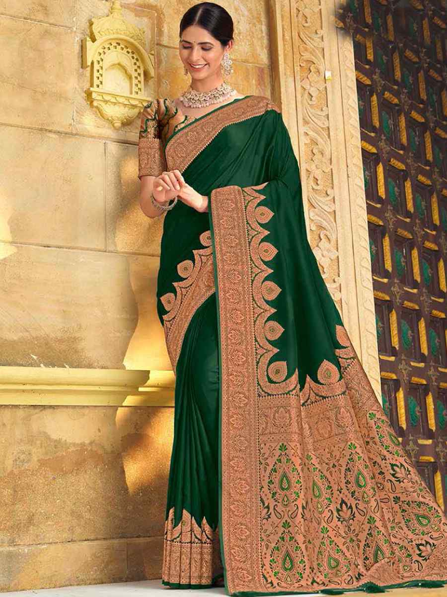 Green Silk Handwoven Festival Wedding Heavy Border Saree