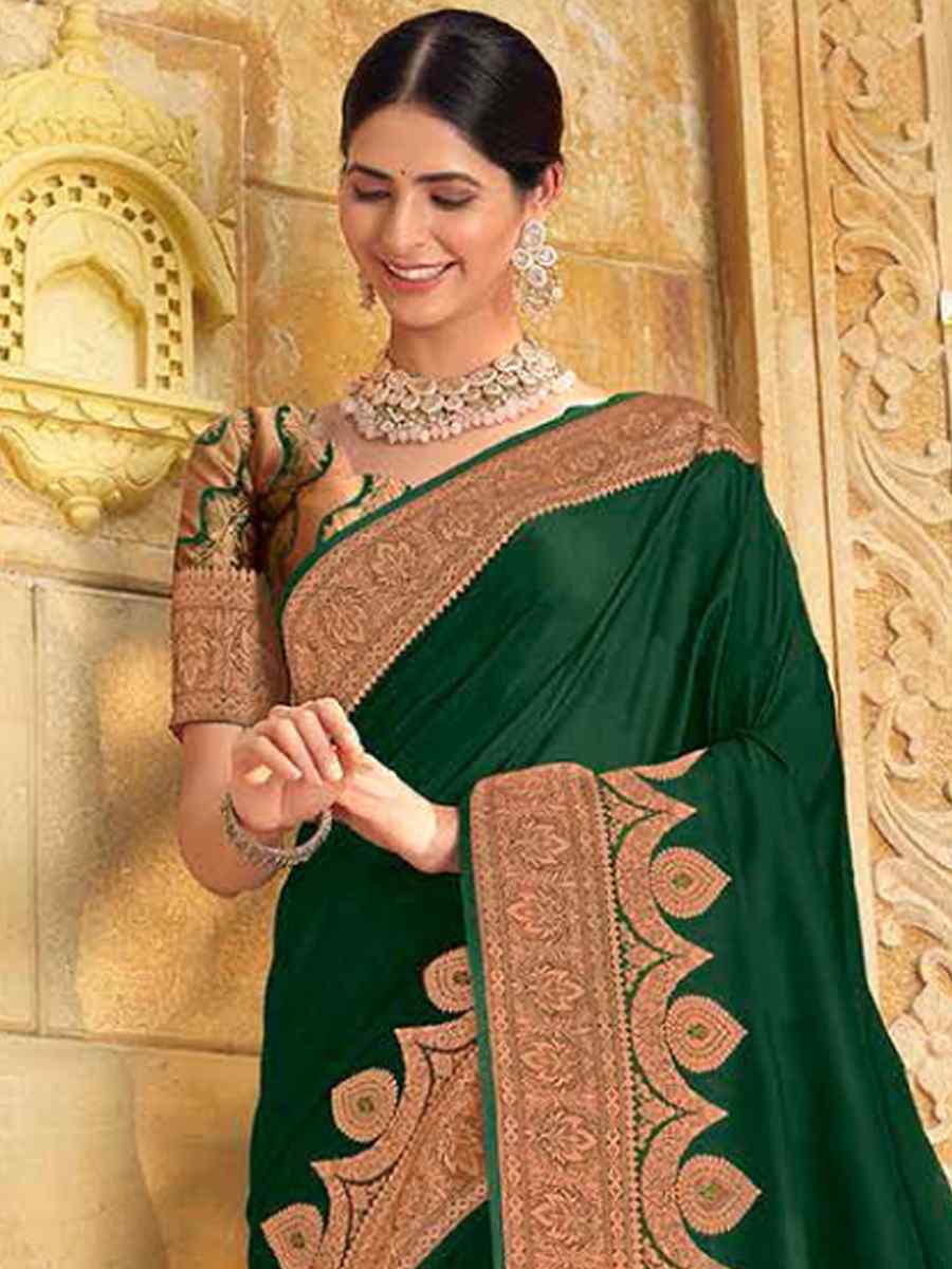 Green Silk Handwoven Festival Wedding Heavy Border Saree