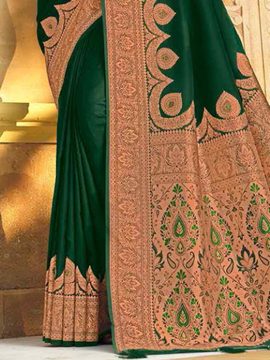 Green Silk Handwoven Festival Wedding Heavy Border Saree