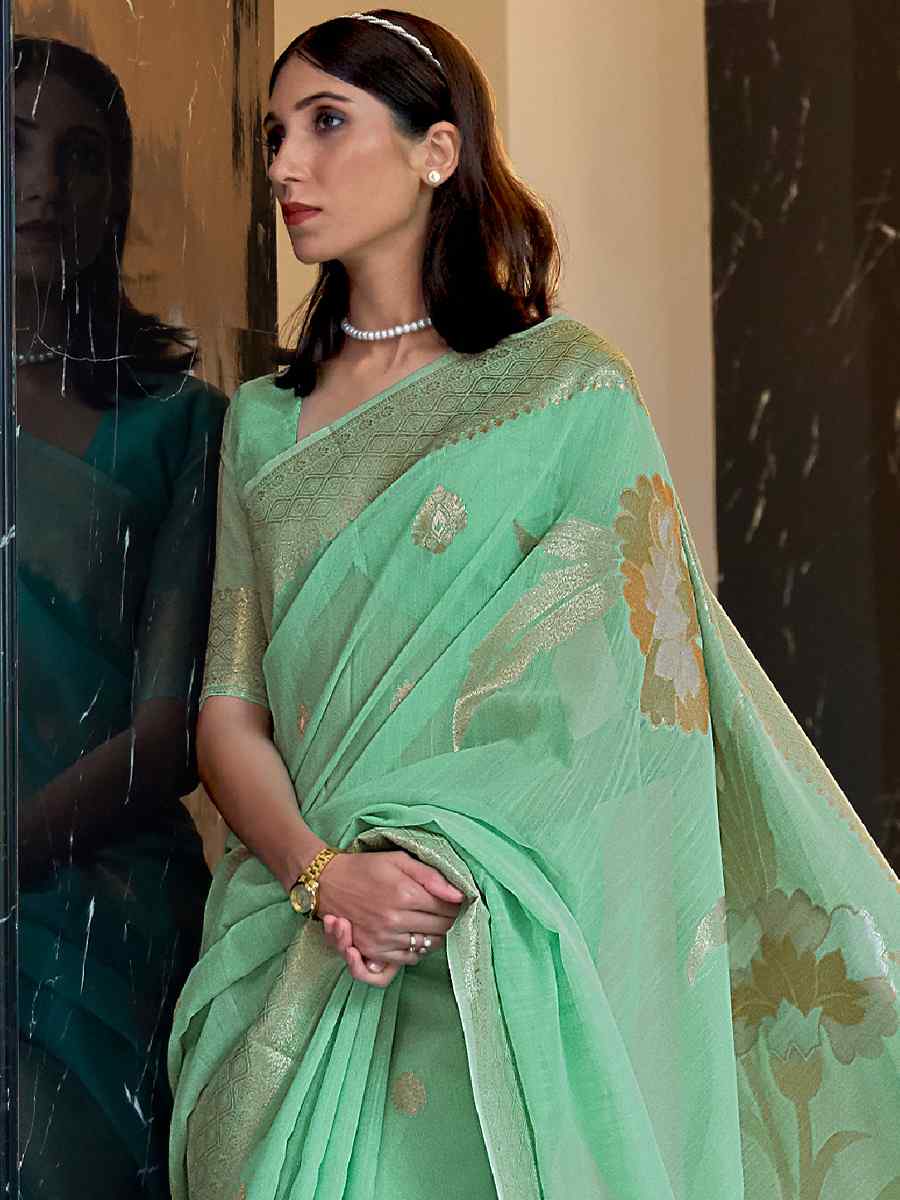 Green Silk Handwoven Festival Wedding Heavy Border Saree