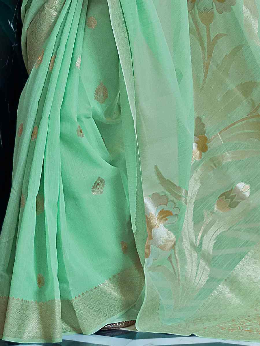 Green Silk Handwoven Festival Wedding Heavy Border Saree