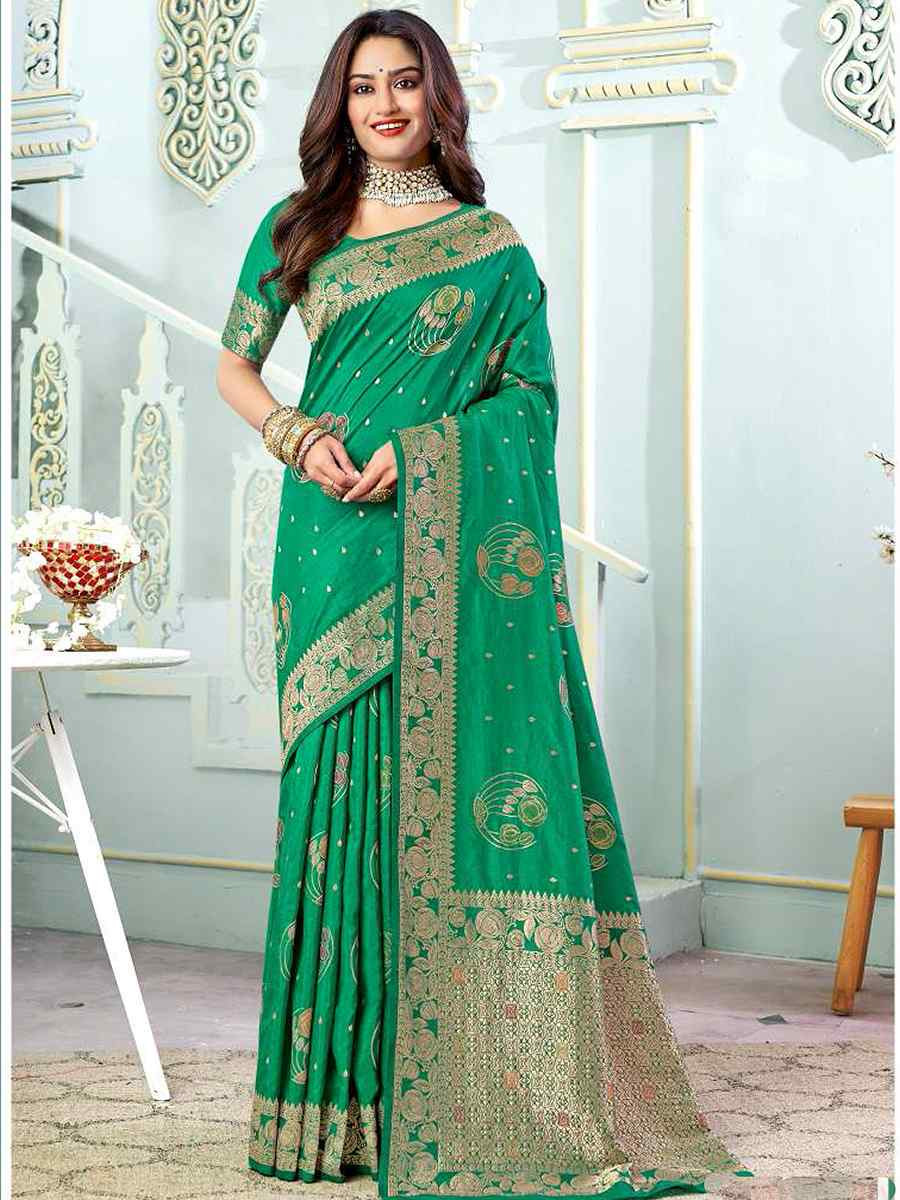 Green Silk Handwoven Festival Wedding Heavy Border Saree