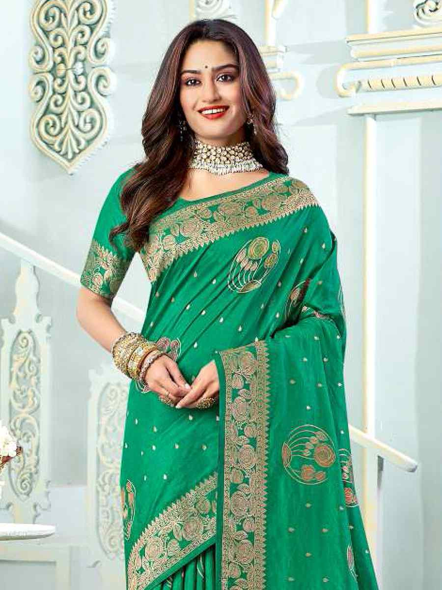 Green Silk Handwoven Festival Wedding Heavy Border Saree