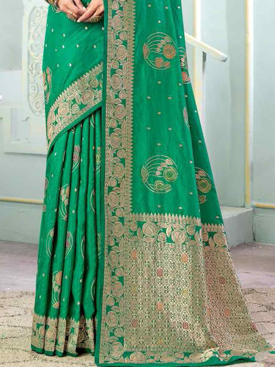 Green Silk Handwoven Festival Wedding Heavy Border Saree